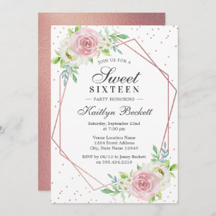 Chic Rose Gold Foil Floral Sweet 16 Geburtstag Einladung