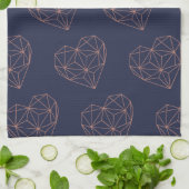 Chic Rose Gold Foil Geometric Heart on Navy Blue Geschirrtuch (Gefaltet)