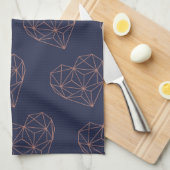 Chic Rose Gold Foil Geometric Heart on Navy Blue Geschirrtuch (Viertel Falte)