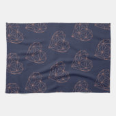 Chic Rose Gold Foil Geometric Heart on Navy Blue Geschirrtuch (Horizontal)