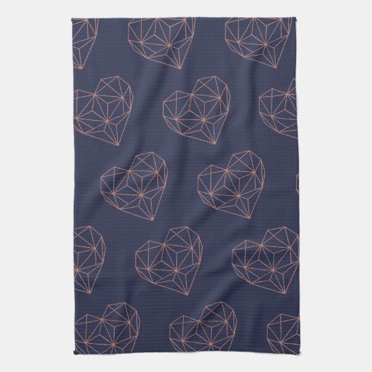 Chic Rose Gold Foil Geometric Heart on Navy Blue Geschirrtuch (Vertikal)
