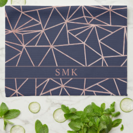 Chic Rose Gold Foil Geometric Polygon Navy Blue Geschirrtuch