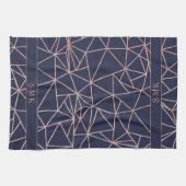 Chic Rose Gold Foil Geometric Polygon Navy Blue Geschirrtuch (Horizontal)