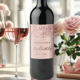 Chic Rose Gold Foil Glitzer 21. Geburtstagsmonogra Weinetikett