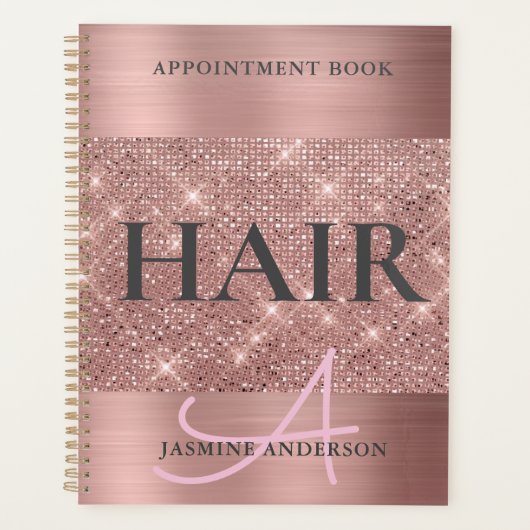 Chic Rose Gold Foil Haare Termin Buch Planer (Vorderseite)