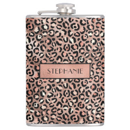 Chic Rose Gold Foil Leopard Print Personalisiert Flachmann