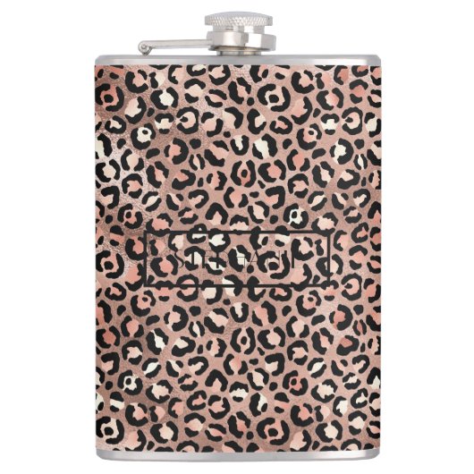 Chic Rose Gold Foil Leopard Print Personalisiert Flachmann (Vorderseite)