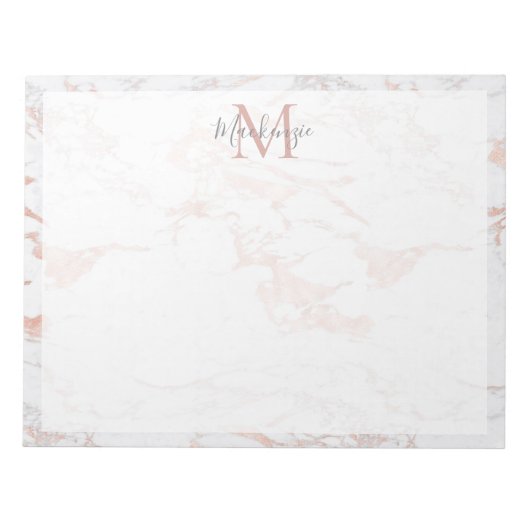 Chic Rose Gold Foil Marmor Monogramm Notizblock (Vorderseite)