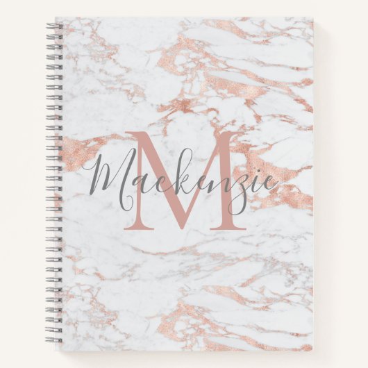 Chic Rose Gold Foil Marmor Monogramm Notizblock (Vorderseite)
