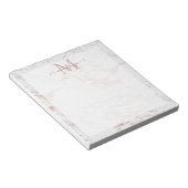 Chic Rose Gold Foil Marmor Monogramm Notizblock (angewinkelt)