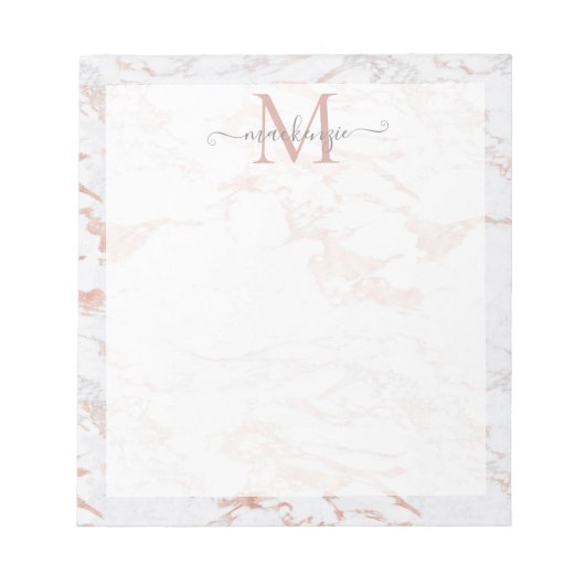 Chic Rose Gold Foil Marmor Monogramm Notizblock (Vorderseite)
