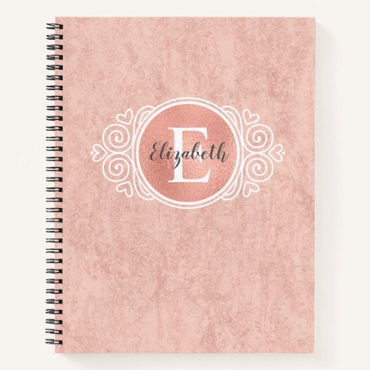 Chic Rose Gold Foil Monogram Name Spiral Notebook Notizblock (Vorderseite)