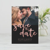 Chic Rose Gold Foil Pinselstriche Foto Save The Date (Stehend Vorderseite)