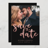 Chic Rose Gold Foil Pinselstriche Foto Save The Date (Vorne/Hinten)