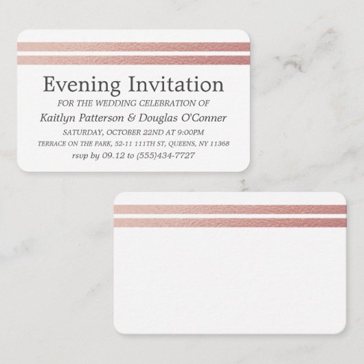 Chic Rose Gold Foil Streifen Abend Event Ticket (Vorne/Hinten)