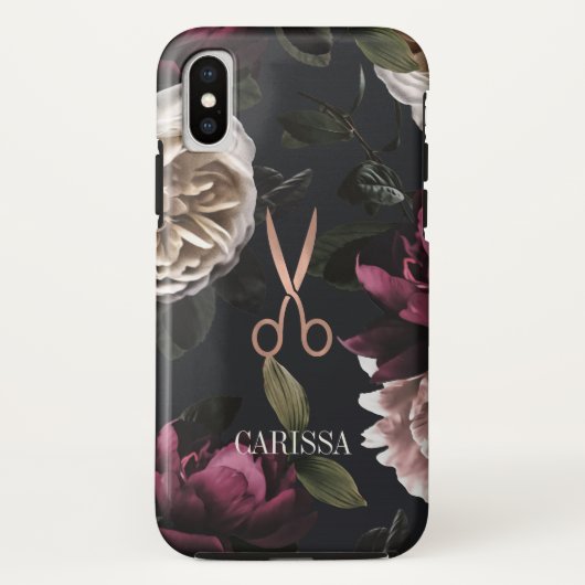 Chic Rose Gold Friseurschere auf Dunkelblume Case-Mate iPhone Hülle (Rückseite)
