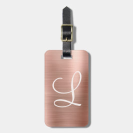 Chic Rose Gold gebürstetes Metallrosa Monogramm Gepäckanhänger