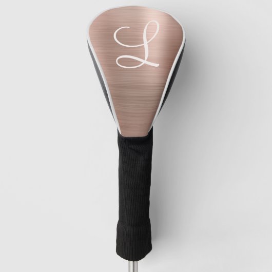 Chic Rose Gold gebürstetes Metallrosa Monogramm Golf Headcover (Vorderseite)