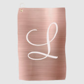 Chic Rose Gold gebürstetes Metallrosa Monogramm Golfhandtuch (Vorderseite)
