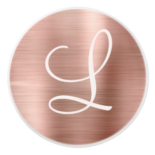 Chic Rose Gold gebürstetes Metallrosa Monogramm Keramikknauf