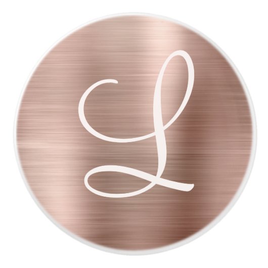 Chic Rose Gold gebürstetes Metallrosa Monogramm Keramikknauf (Vorderseite)
