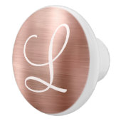 Chic Rose Gold gebürstetes Metallrosa Monogramm Keramikknauf (Rechts)