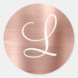 Chic Rose Gold gebürstetes Metallrosa Monogramm Runder Aufkleber