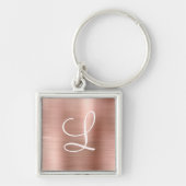 Chic Rose Gold gebürstetes Metallrosa Monogramm Schlüsselanhänger (Vorne)