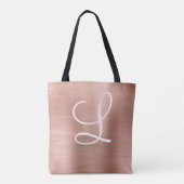 Chic Rose Gold gebürstetes Metallrosa Monogramm Tasche (Rückseite)