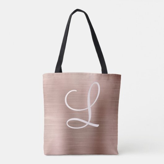 Chic Rose Gold gebürstetes Metallrosa Monogramm Tasche (Rückseite)