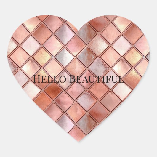 Chic Rose Gold Glam Tiles Herz-Aufkleber (Vorderseite)