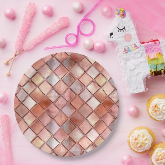 Chic Rose Gold Glam Tiles Pappteller (Party)