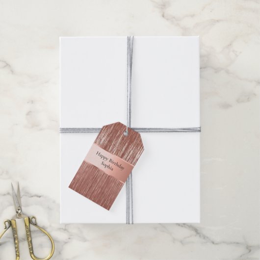 Chic Rose Gold Glam Tinsel Streifen Geschenkanhänger (Mit Garn)