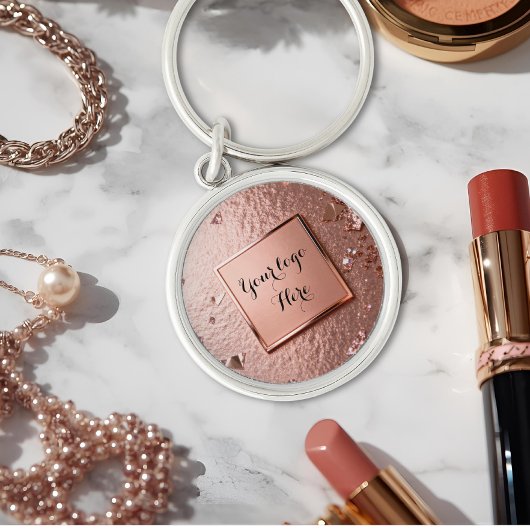 Chic Rose Gold Glitter Custom Logo Schlüsselanhänger