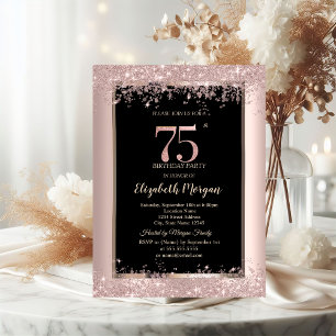 Chic Rosé Gold Glitter Funkeln 75. Geburtstag  Einladung