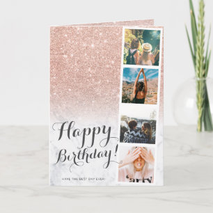 Chic rose gold glitter marble photo booth birthday karte