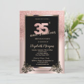 Chic Rose Gold Glitter Ombre 35th Birthday Party Einladung (Stehend Vorderseite)