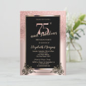 Chic Rose Gold Glitter Ombre 75th Birthday Party Einladung (Stehend Vorderseite)