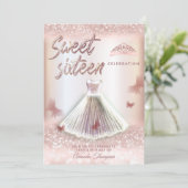 Chic Rose Gold glitterartige Kleidung Schmetterlin Einladung (Stehend Vorderseite)
