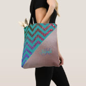 Chic Rose Gold Glitterie Zickzack Aquamariner grün Tasche (Von Nahem)