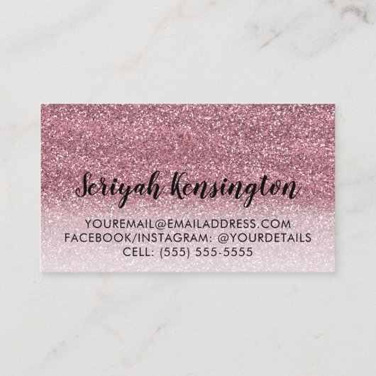 Chic Rose Gold Glitzer auf Black Makeup Artist Visitenkarte (Rückseite)