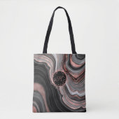 Chic Rose Gold Glitzer Black Marble Monogram Tasche (Vorderseite)