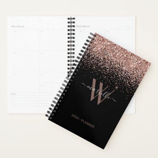 Chic Rose Gold Glitzer Black Monogram 2024 Planer (Anzeige)