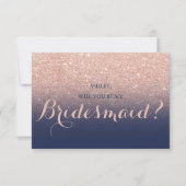 Chic Rose Gold Glitzer blau meine Bridesmaid Einladung (Vorderseite)