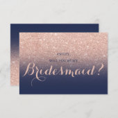 Chic Rose Gold Glitzer blau meine Bridesmaid Einladung (Vorne/Hinten)