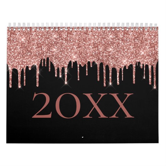 Chic Rose Gold Glitzer Blush Monogram Name Black Kalender (Titelbild)