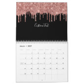 Chic Rose Gold Glitzer Blush Monogram Name Black Kalender (Mär 2027)