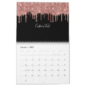 Chic Rose Gold Glitzer Blush Monogram Name Black Kalender (Jan 2027)