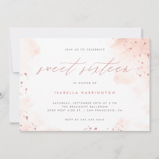 Chic Rose Gold Glitzer Blush Pink Ombre Sweet 16 Einladung (Vorderseite)