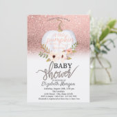 Chic Rose Gold Glitzer Bokeh, Pumpkin Baby Dusche Einladung (Stehend Vorderseite)